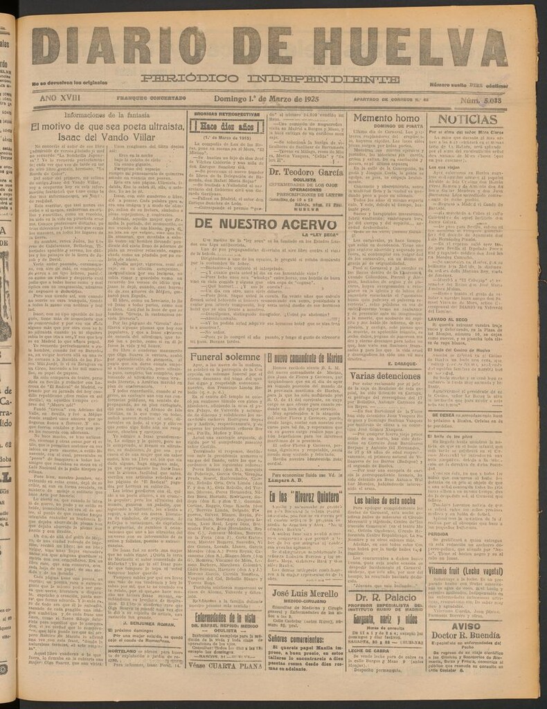 Miniatura de Diario de Huelva : periódico independiente del 1 de marzo de 1925