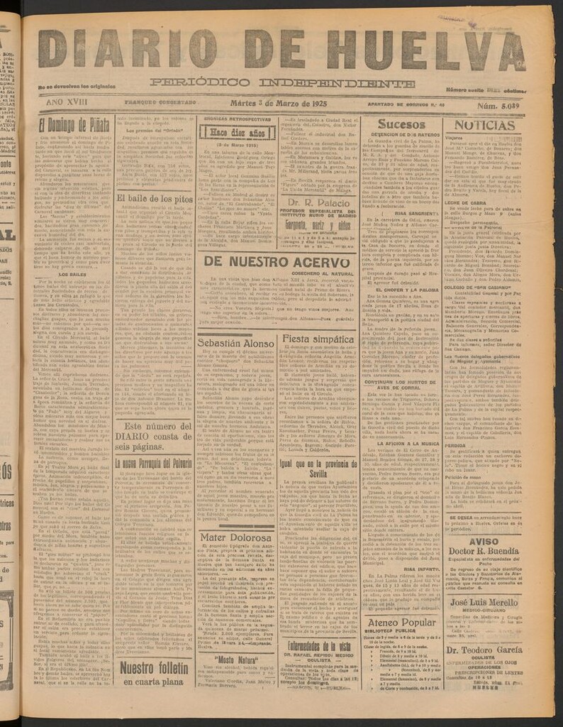 Miniatura de Diario de Huelva : periódico independiente del 3 de marzo de 1925