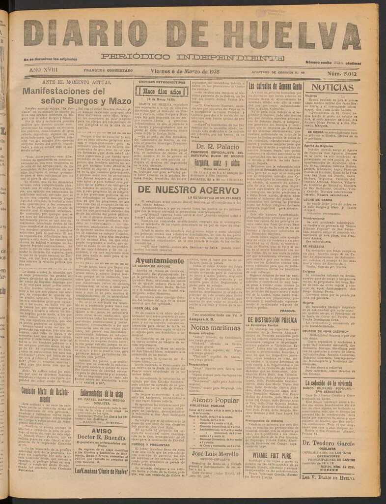 Miniatura de Diario de Huelva : periódico independiente del 6 de marzo de 1925