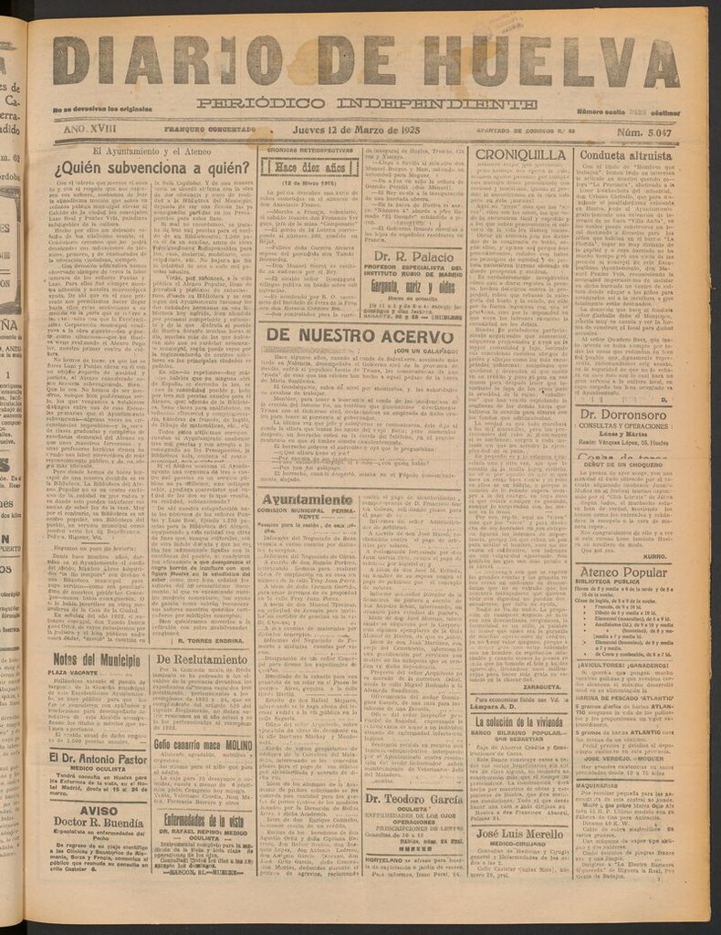 Miniatura de Diario de Huelva : periódico independiente del 12 de marzo de 1925
