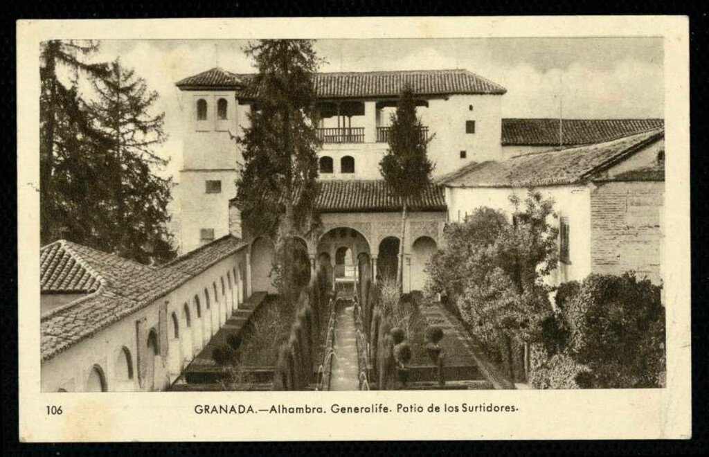 Miniatura de Alhambra de Granada. Generalife. Patio de los surtidores