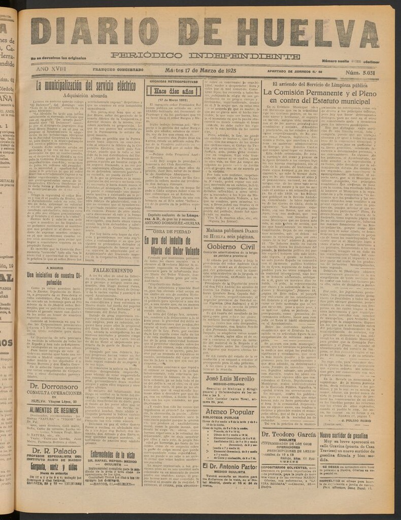 Miniatura de Diario de Huelva : periódico independiente del 17 de marzo de 1925