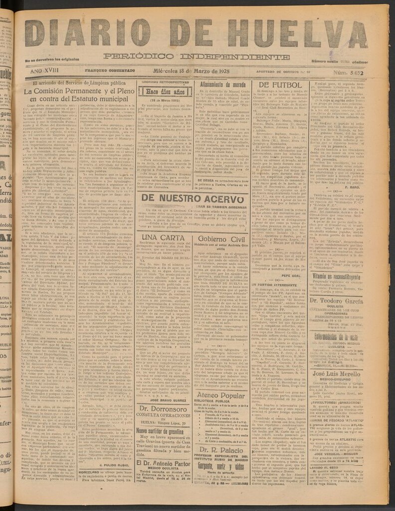 Miniatura de Diario de Huelva : periódico independiente del 18 de marzo de 1925