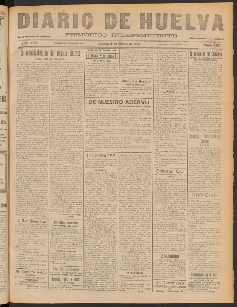 Miniatura de Diario de Huelva : periódico independiente del 19 de marzo de 1925