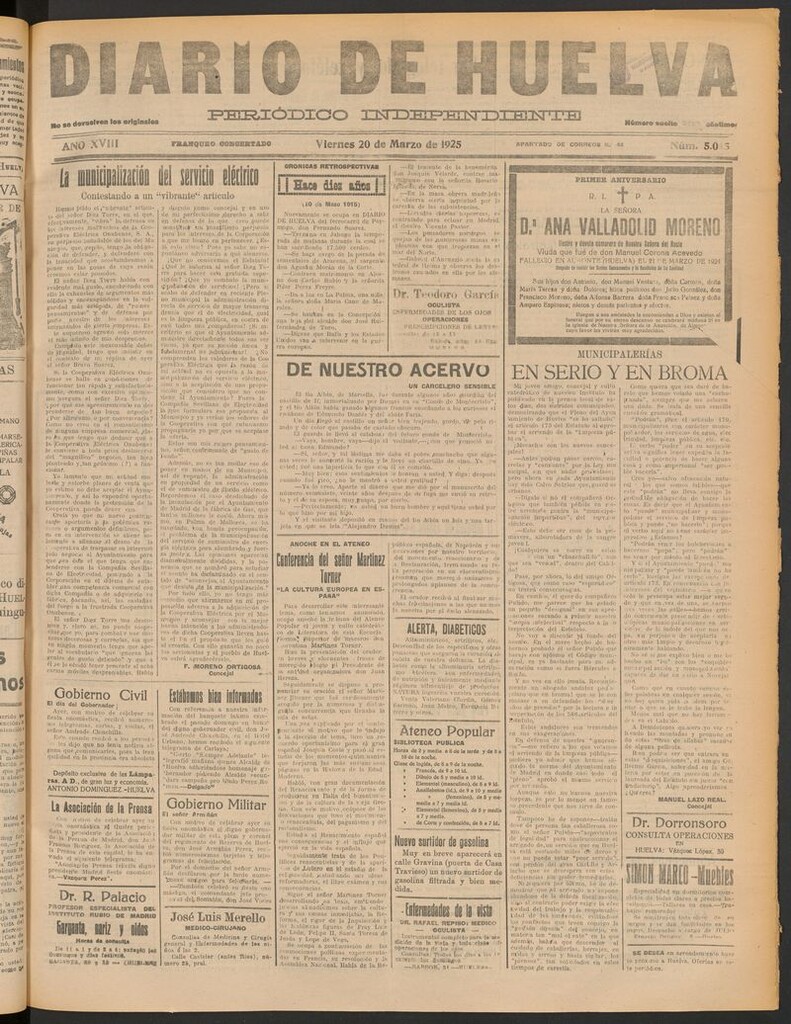 Miniatura de Diario de Huelva : periódico independiente del 20 de marzo de 1925