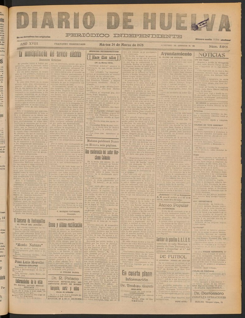 Miniatura de Diario de Huelva : periódico independiente del 24 de marzo de 1925