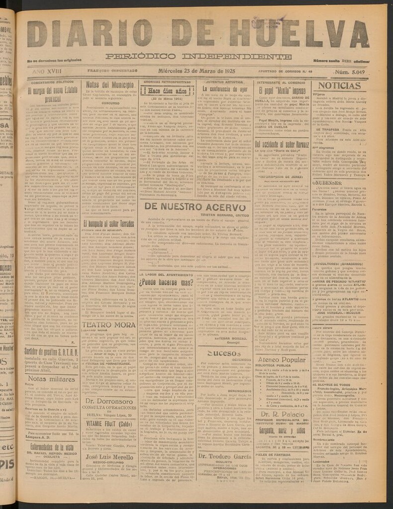 Miniatura de Diario de Huelva : periódico independiente del 25 de marzo de 1925
