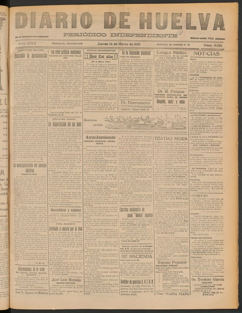 Miniatura de Diario de Huelva : periódico independiente del 26 de marzo de 1925