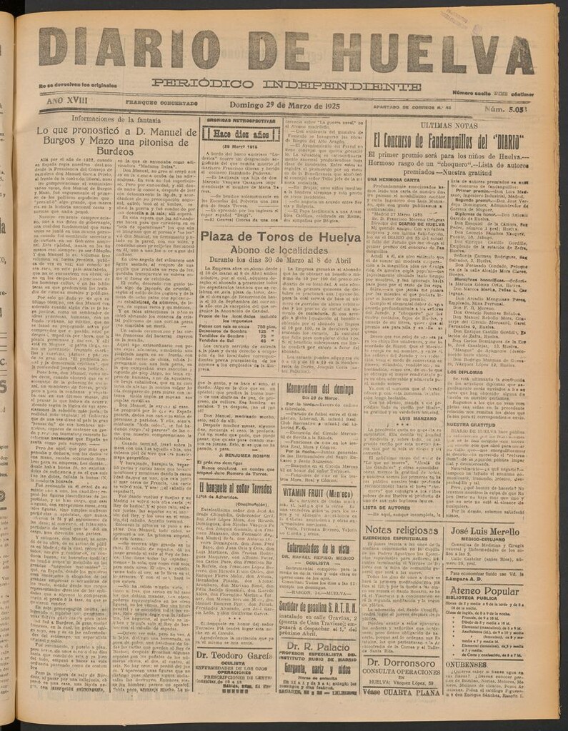 Miniatura de Diario de Huelva : periódico independiente del 29 de marzo de 1925