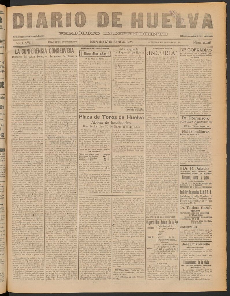 Miniatura de Diario de Huelva : periódico independiente del 1 de abril de 1925