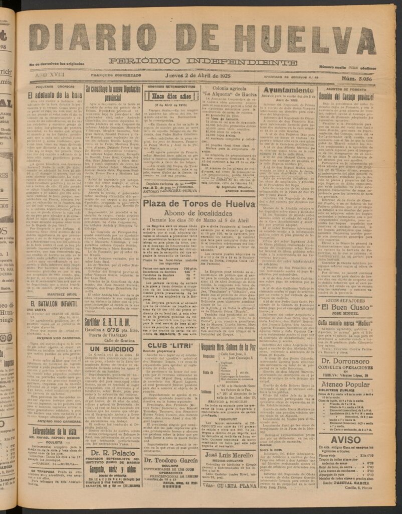 Miniatura de Diario de Huelva : periódico independiente del 2 de abril de 1925