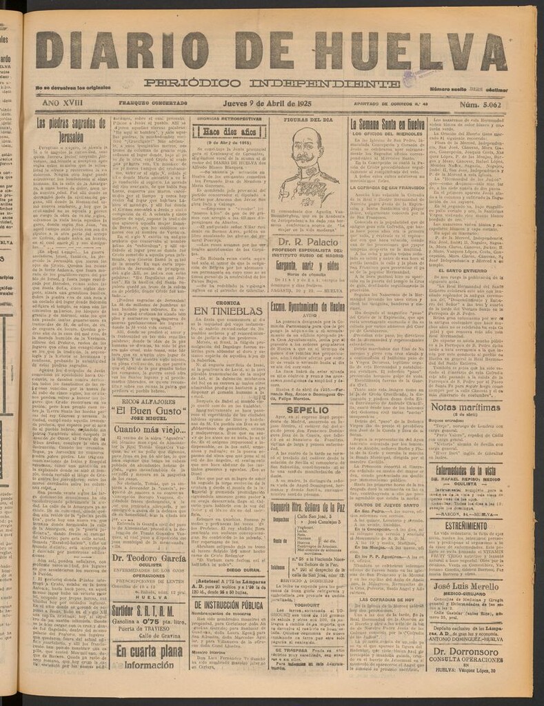 Miniatura de Diario de Huelva : periódico independiente del 9 de abril de 1925