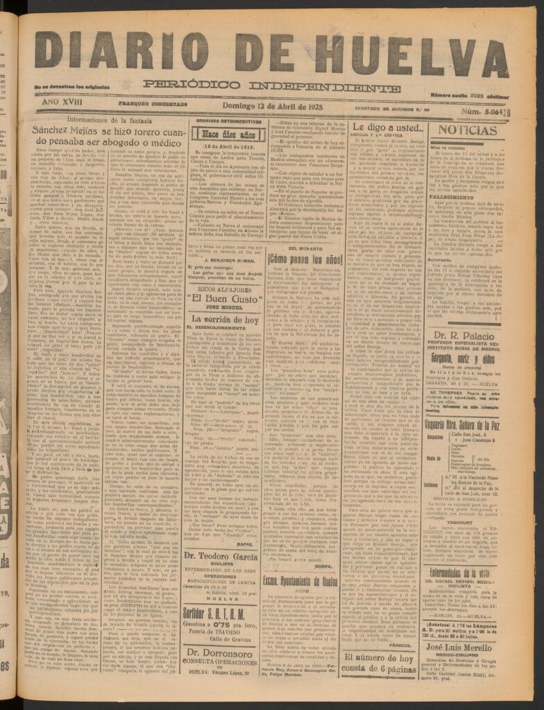 Miniatura de Diario de Huelva : periódico independiente del 12 de abril de 1925