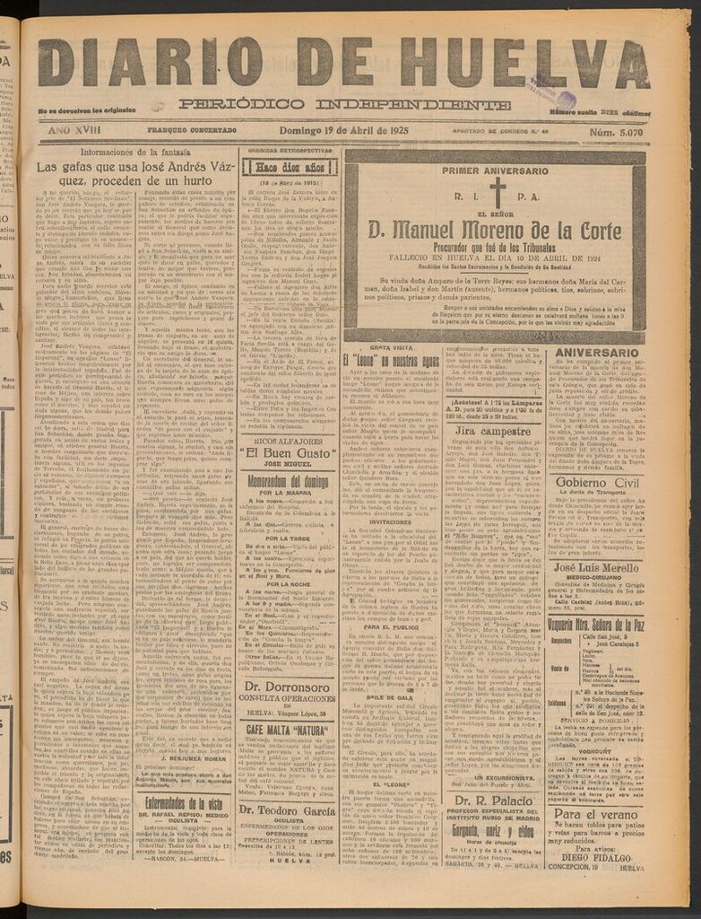 Miniatura de Diario de Huelva : periódico independiente del 19 de abril de 1925
