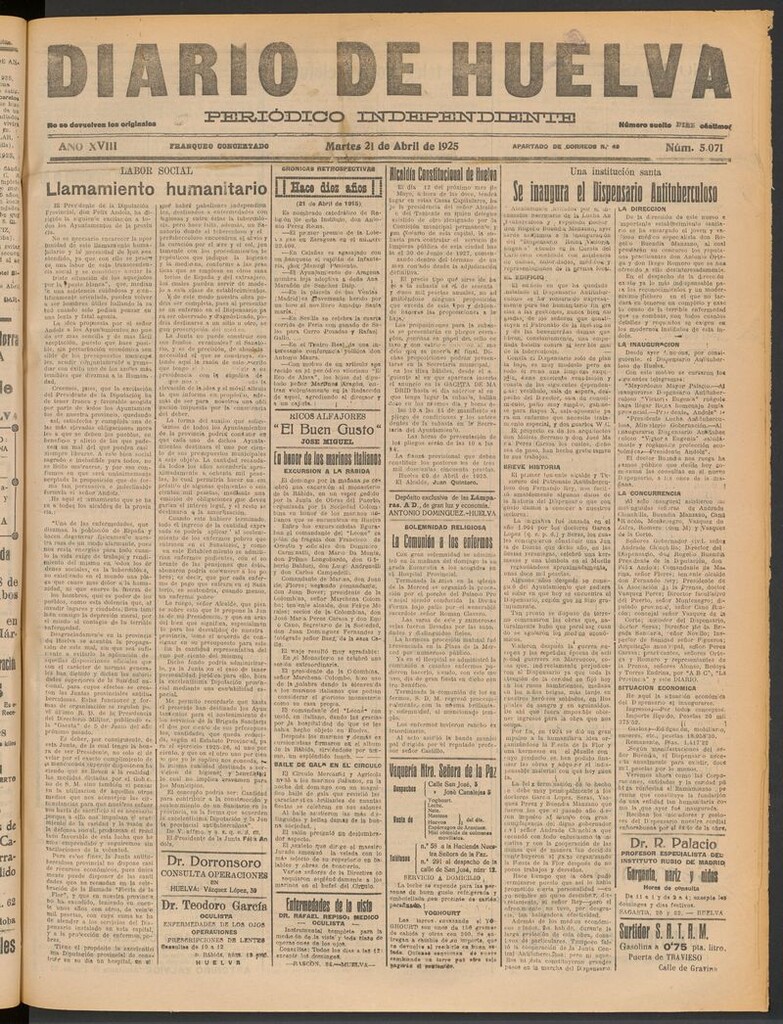 Miniatura de Diario de Huelva : periódico independiente del 21 de abril de 1925