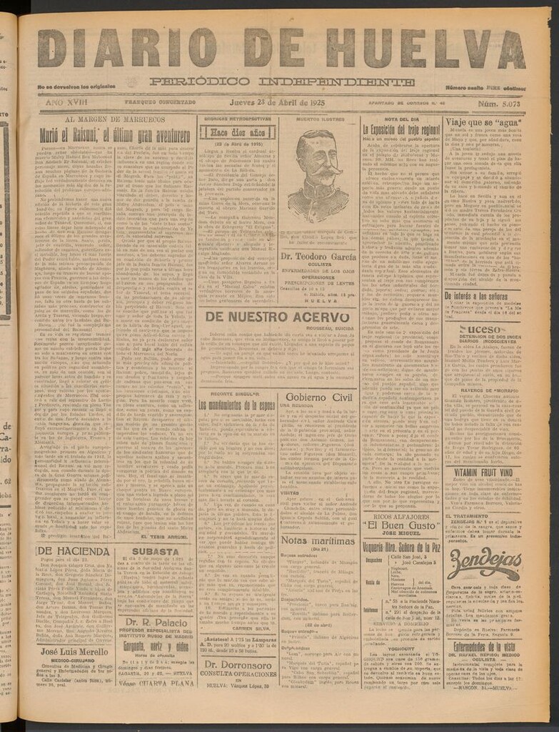 Miniatura de Diario de Huelva : periódico independiente del 23 de abril de 1925