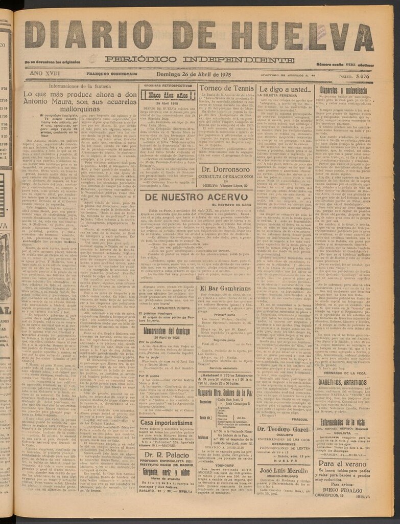 Miniatura de Diario de Huelva : periódico independiente del 26 de abril de 1925