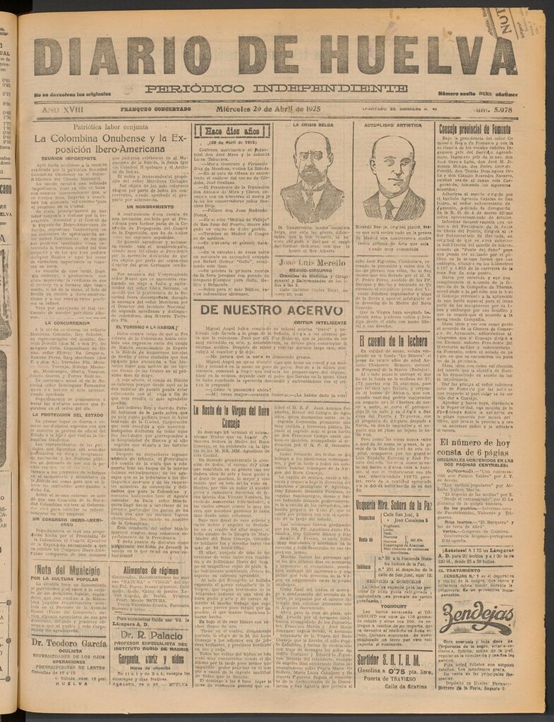 Miniatura de Diario de Huelva : periódico independiente del 29 de abril de 1925
