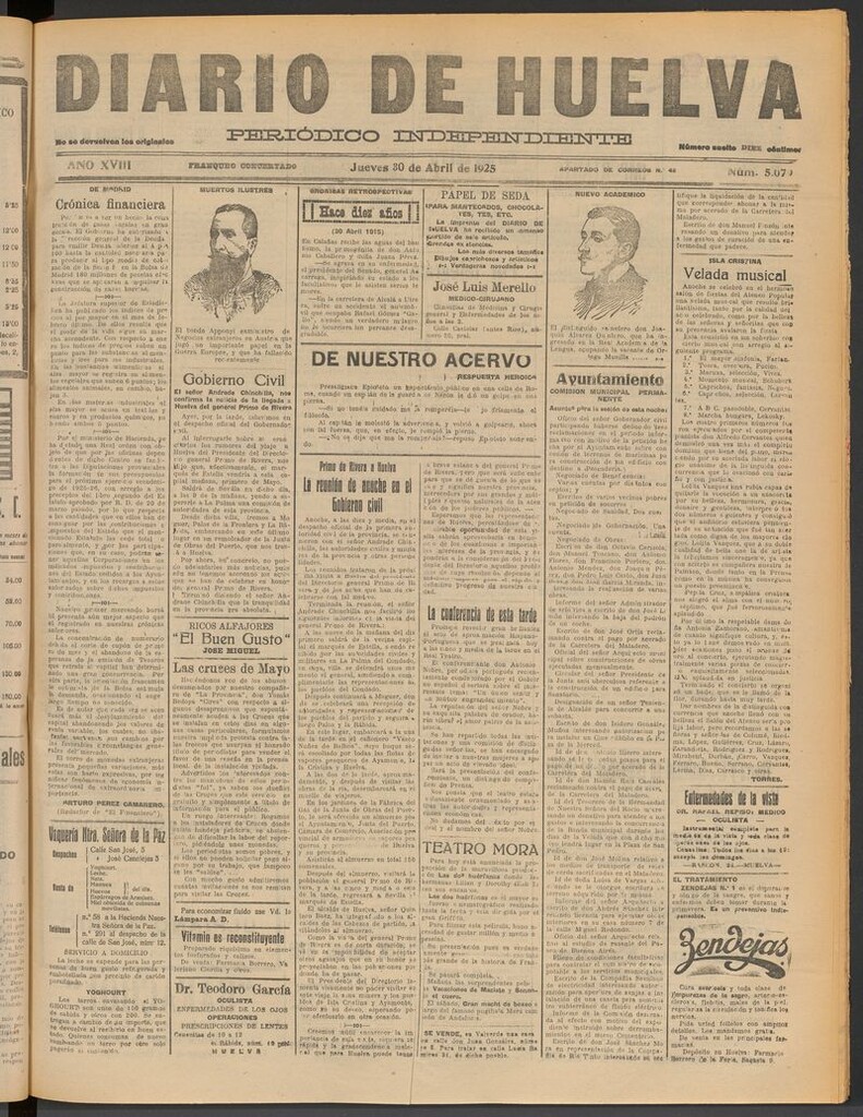 Miniatura de Diario de Huelva : periódico independiente del 30 de abril de 1925