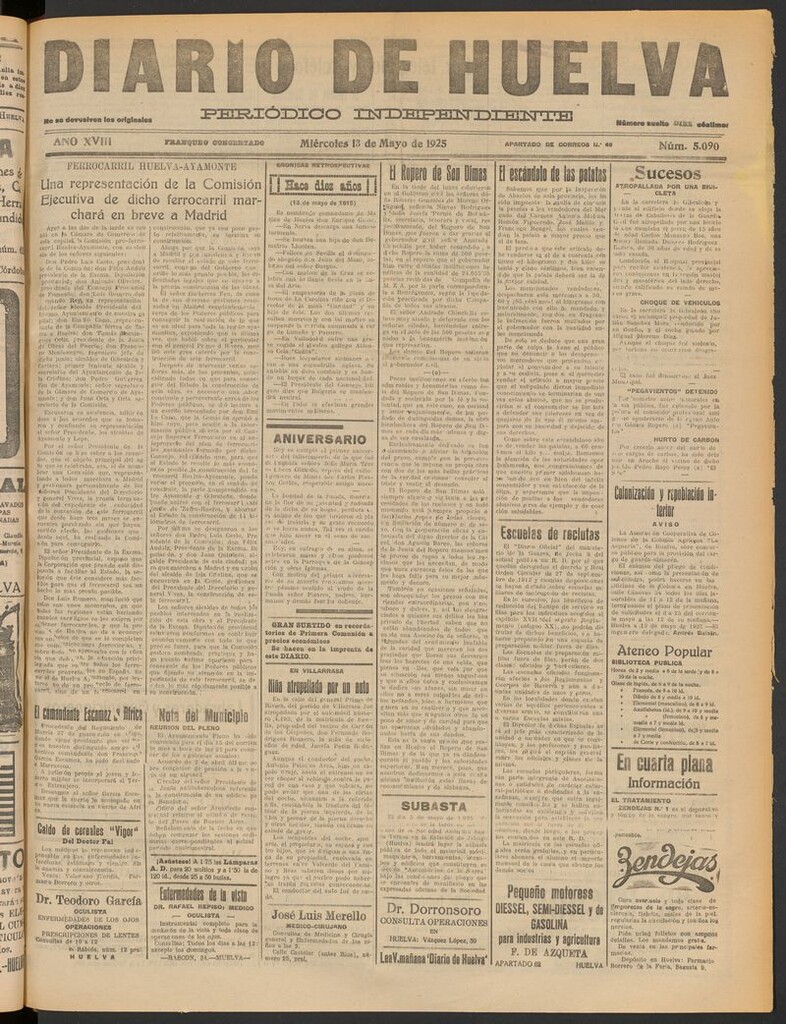 Miniatura de Diario de Huelva : periódico independiente del 13 de mayo de 1925