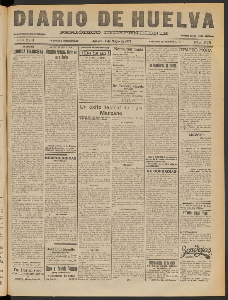 Miniatura de Diario de Huelva : periódico independiente del 14 de mayo de 1925