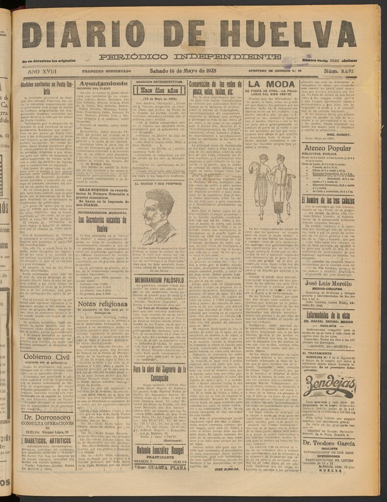 Miniatura de Diario de Huelva : periódico independiente del 16 de mayo de 1925
