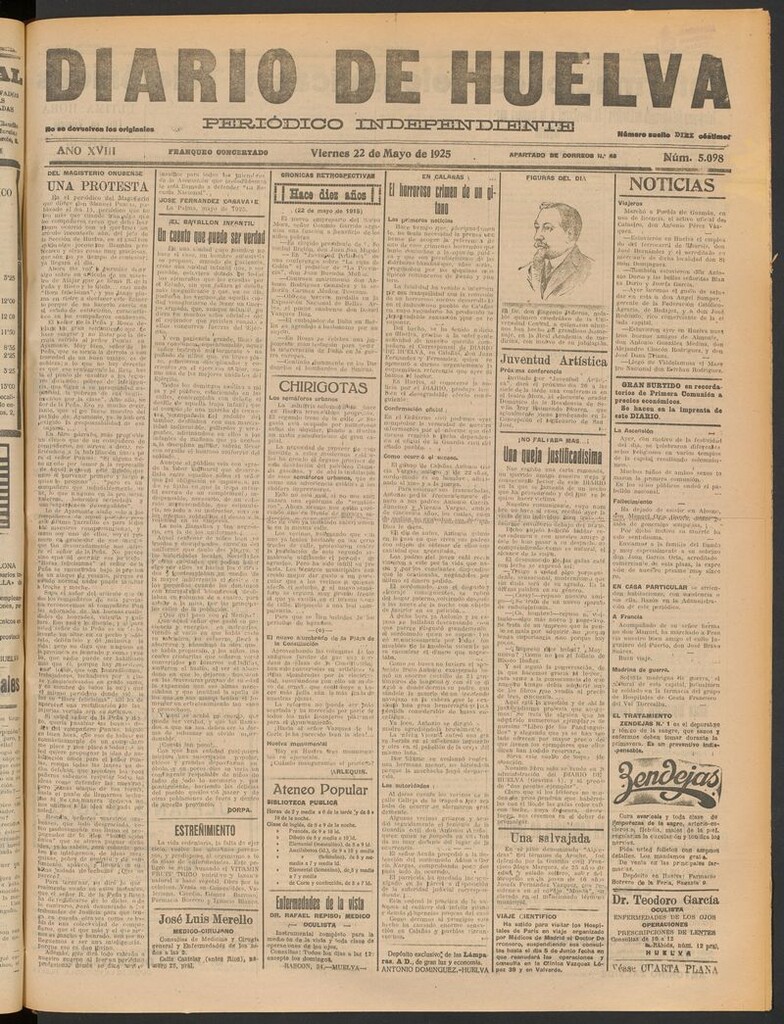 Miniatura de Diario de Huelva : periódico independiente del 22 de mayo de 1925