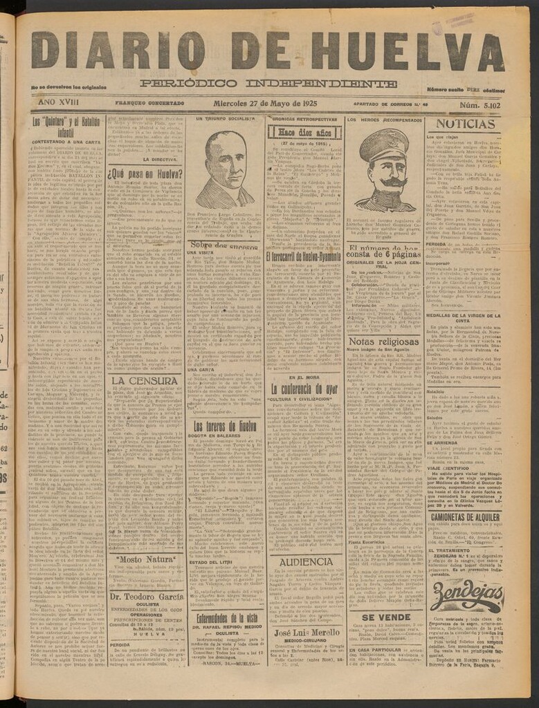 Miniatura de Diario de Huelva : periódico independiente del 27 de mayo de 1925