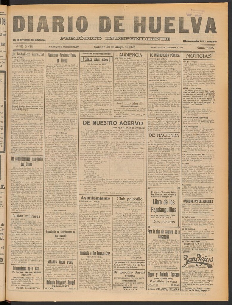Miniatura de Diario de Huelva : periódico independiente del 30 de mayo de 1925