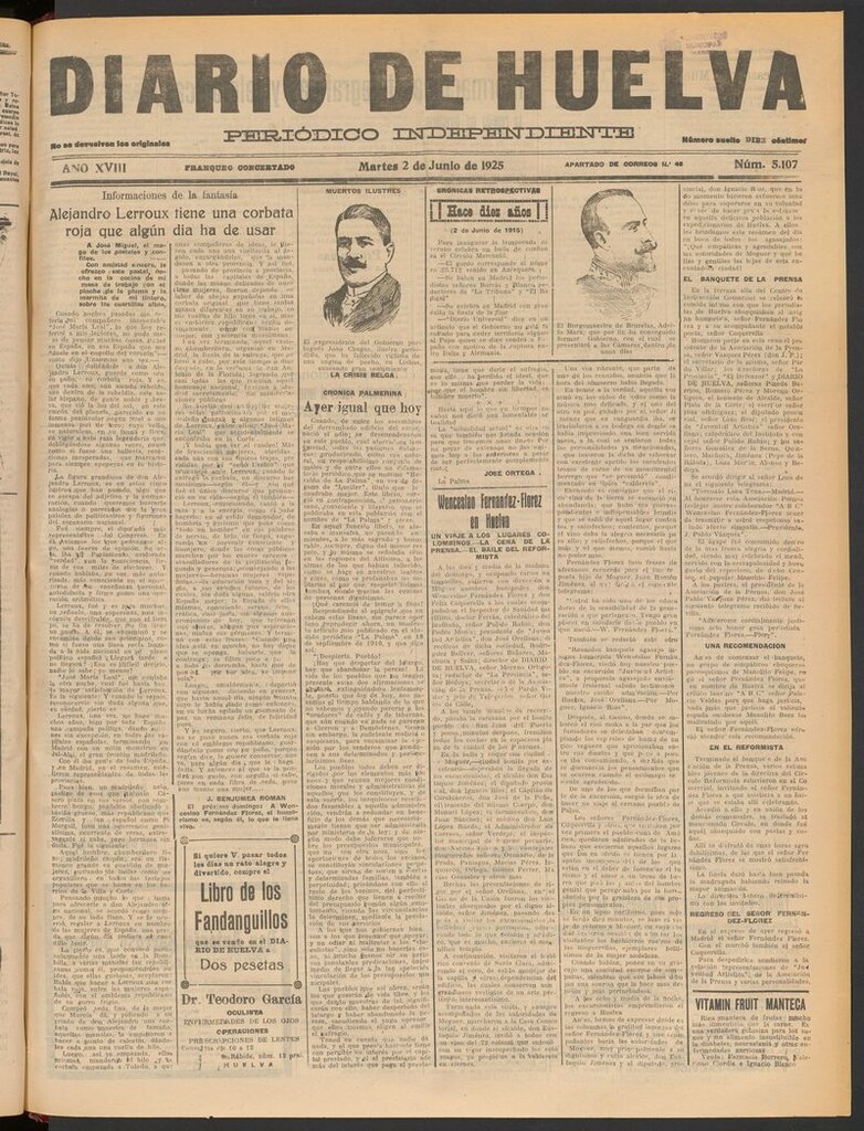 Miniatura de Diario de Huelva : periódico independiente del 2 de junio de 1925