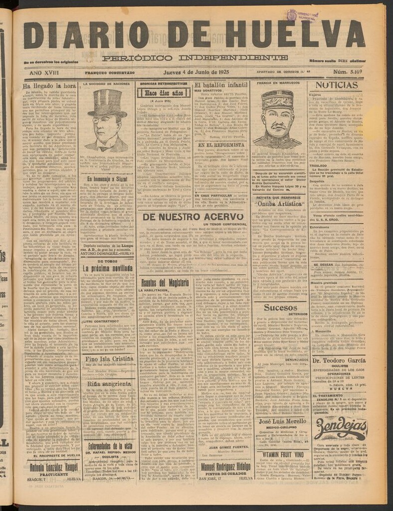 Miniatura de Diario de Huelva : periódico independiente del 4 de junio de 1925