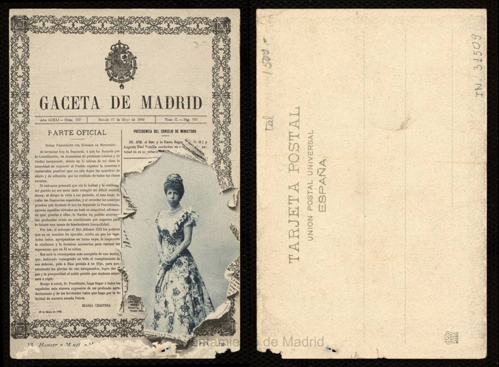 Miniatura de Periódico Gaceta de Madrid y retrato de la reina Mª Cristina de Habsburgo
