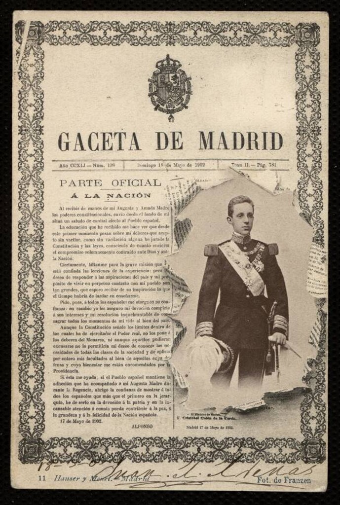 Miniatura de Periódico Gaceta de Madrid y retrato de Alfonso XIII