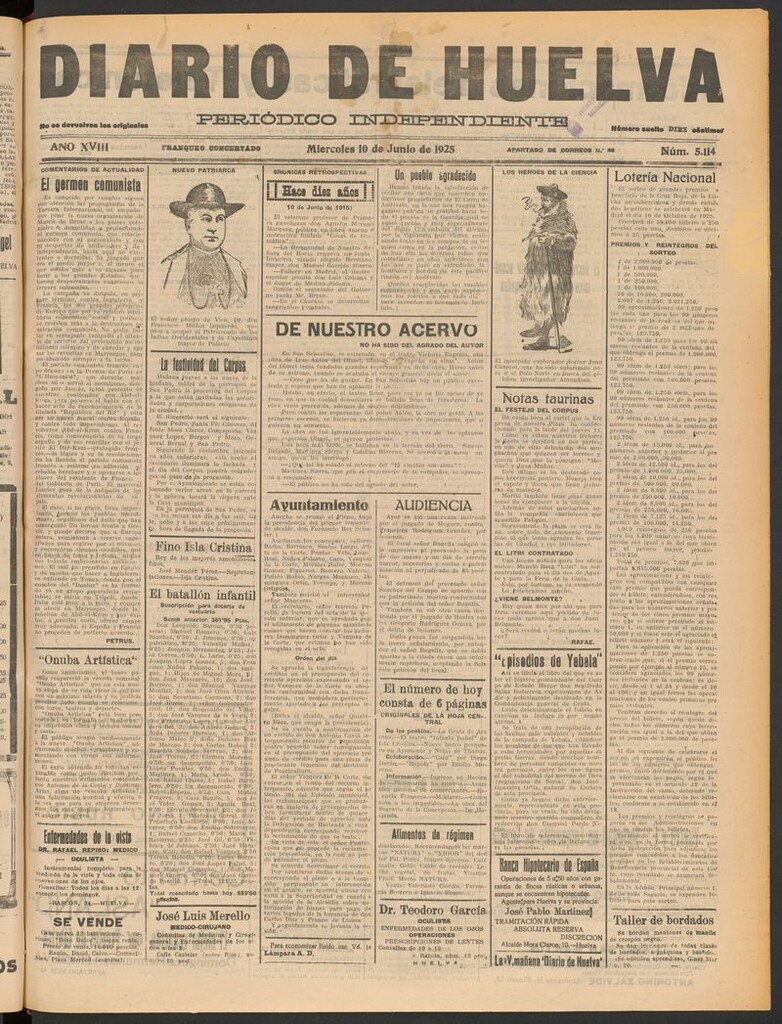 Miniatura de Diario de Huelva : periódico independiente del 10 de junio de 1925