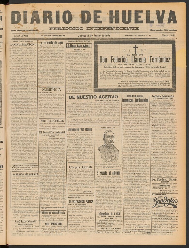 Miniatura de Diario de Huelva : periódico independiente del 11 de junio de 1925