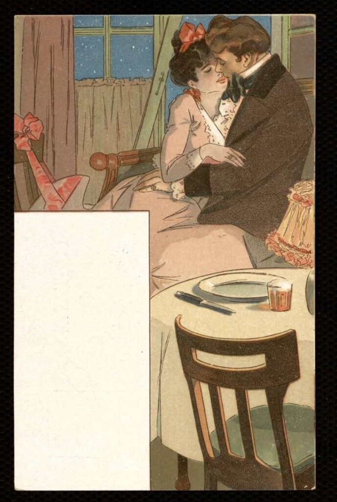 Miniatura de Pareja besandose ante una mesa