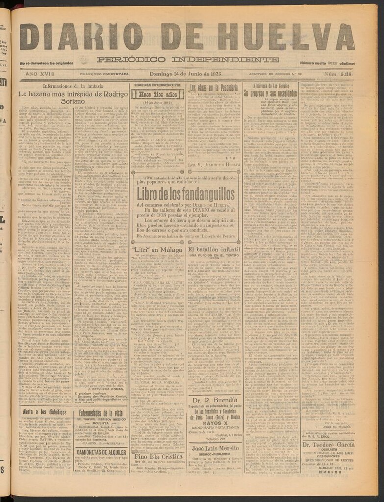 Miniatura de Diario de Huelva : periódico independiente del 14 de junio de 1925