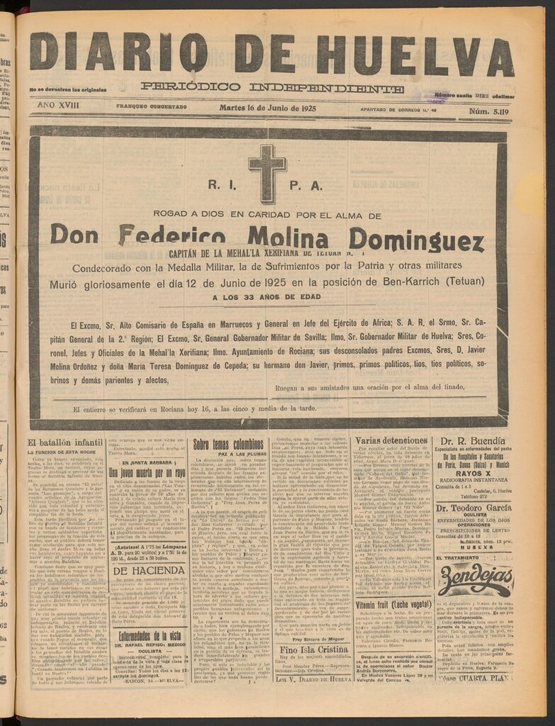 Miniatura de Diario de Huelva : periódico independiente del 16 de junio de 1925