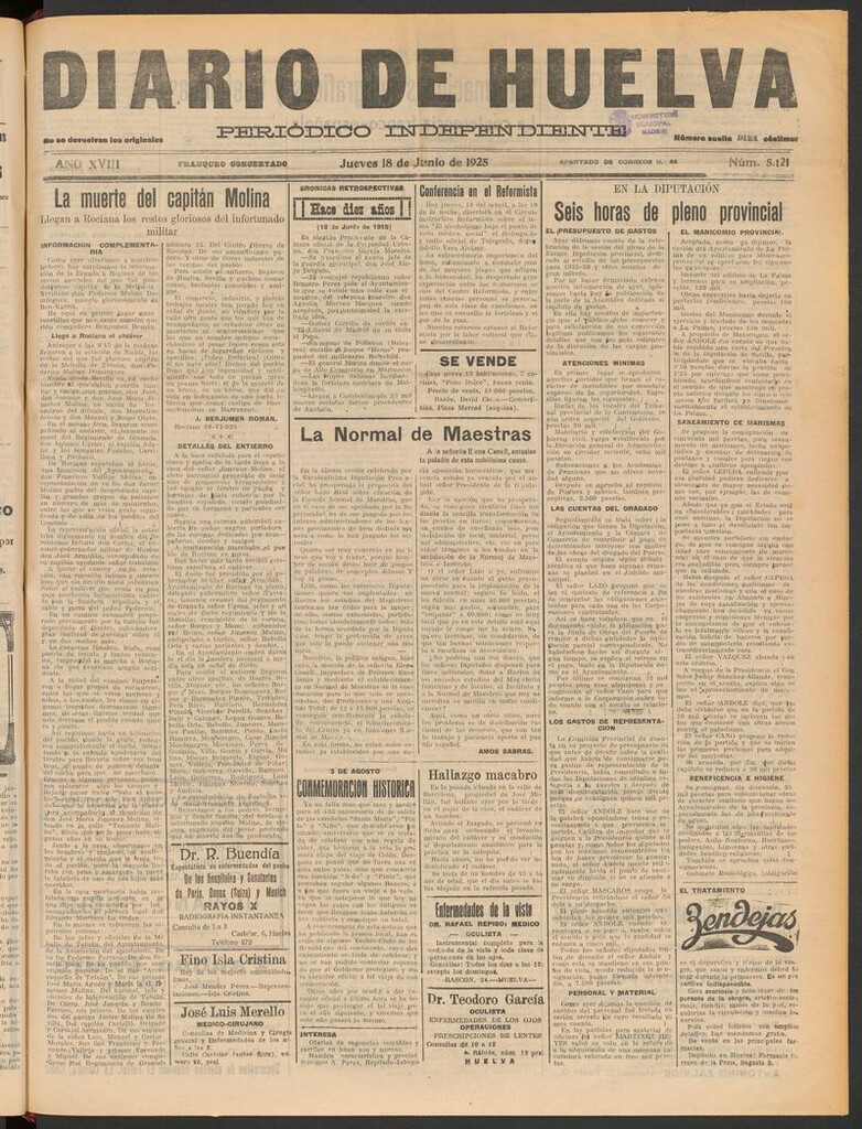 Miniatura de Diario de Huelva : periódico independiente del 18 de junio de 1925