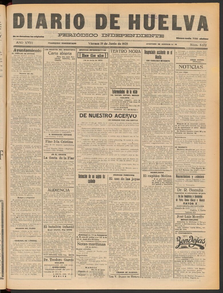 Miniatura de Diario de Huelva : periódico independiente del 19 de junio de 1925