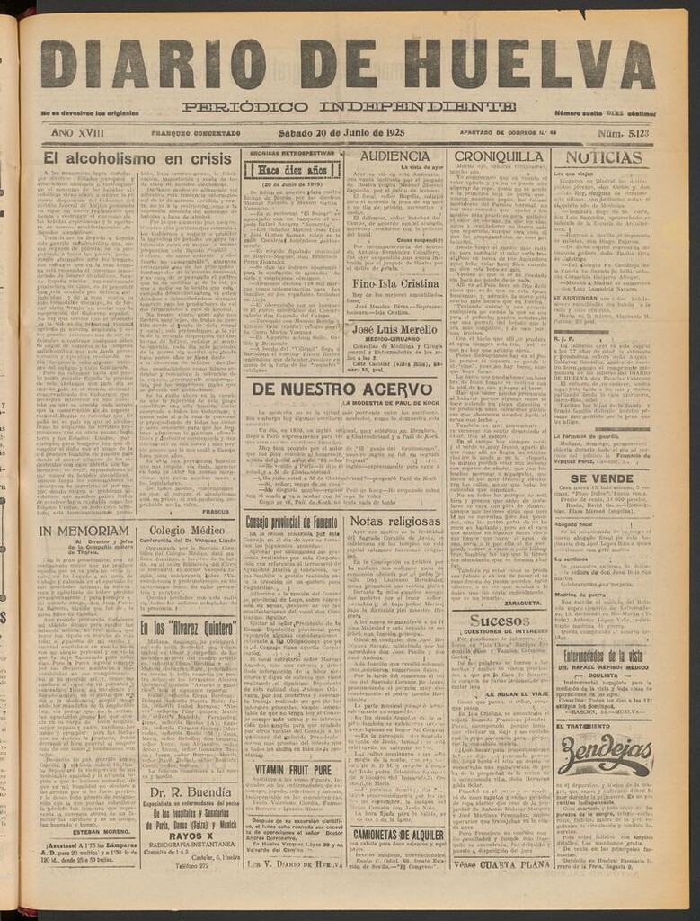 Miniatura de Diario de Huelva : periódico independiente del 20 de junio de 1925