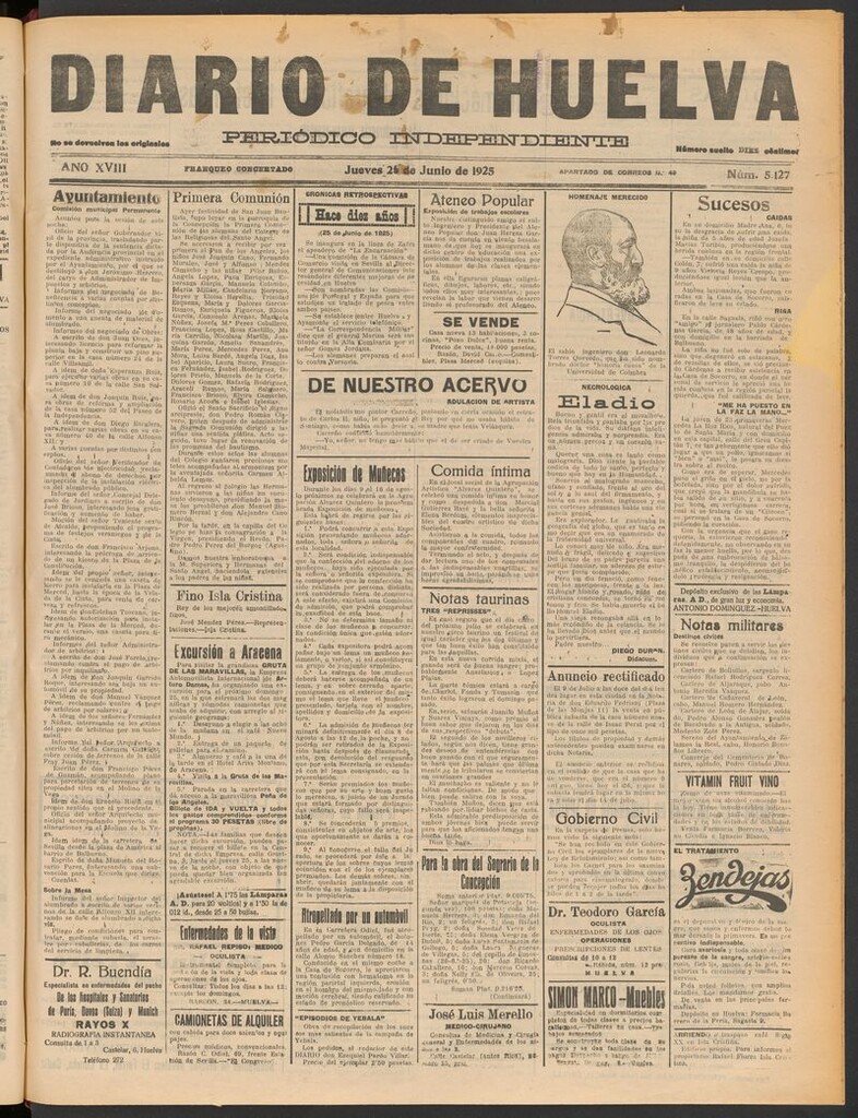Miniatura de Diario de Huelva : periódico independiente del 25 de junio de 1925