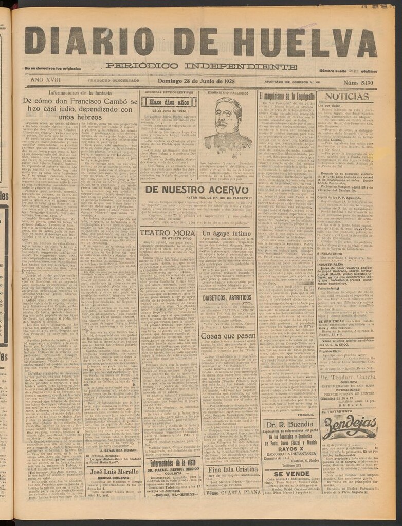 Miniatura de Diario de Huelva : periódico independiente del 28 de junio de 1925