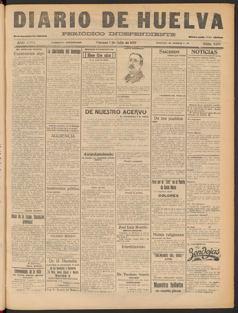 Miniatura de Diario de Huelva : periódico independiente del 3 de julio de 1925
