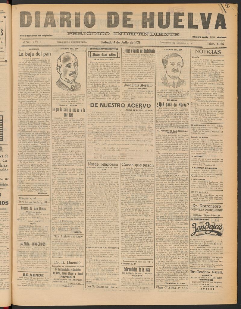 Miniatura de Diario de Huelva : periódico independiente del 4 de julio de 1925