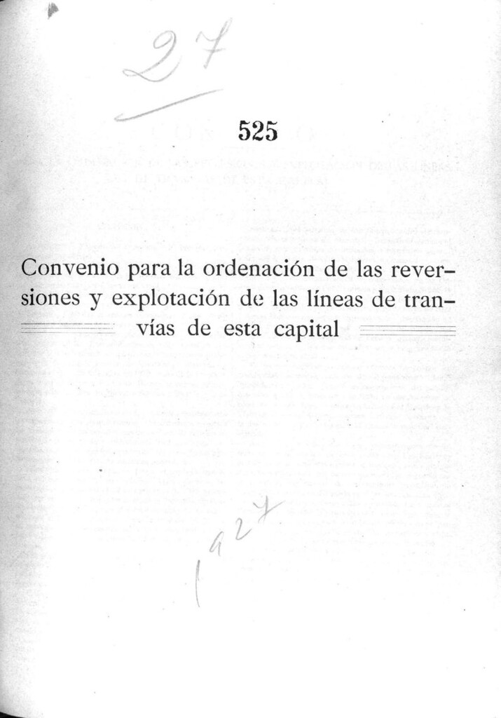 Miniatura de Convenio para la ordenación de las reversiones y explotación de las líneas de tranvías de esta capital