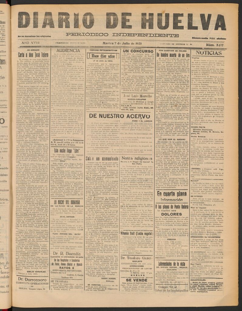 Miniatura de Diario de Huelva : periódico independiente del 7 de julio de 1925