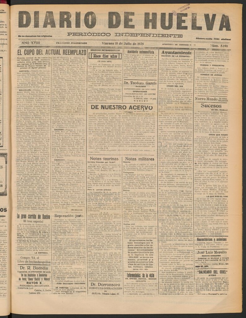 Miniatura de Diario de Huelva : periódico independiente del 10 de julio de 1925