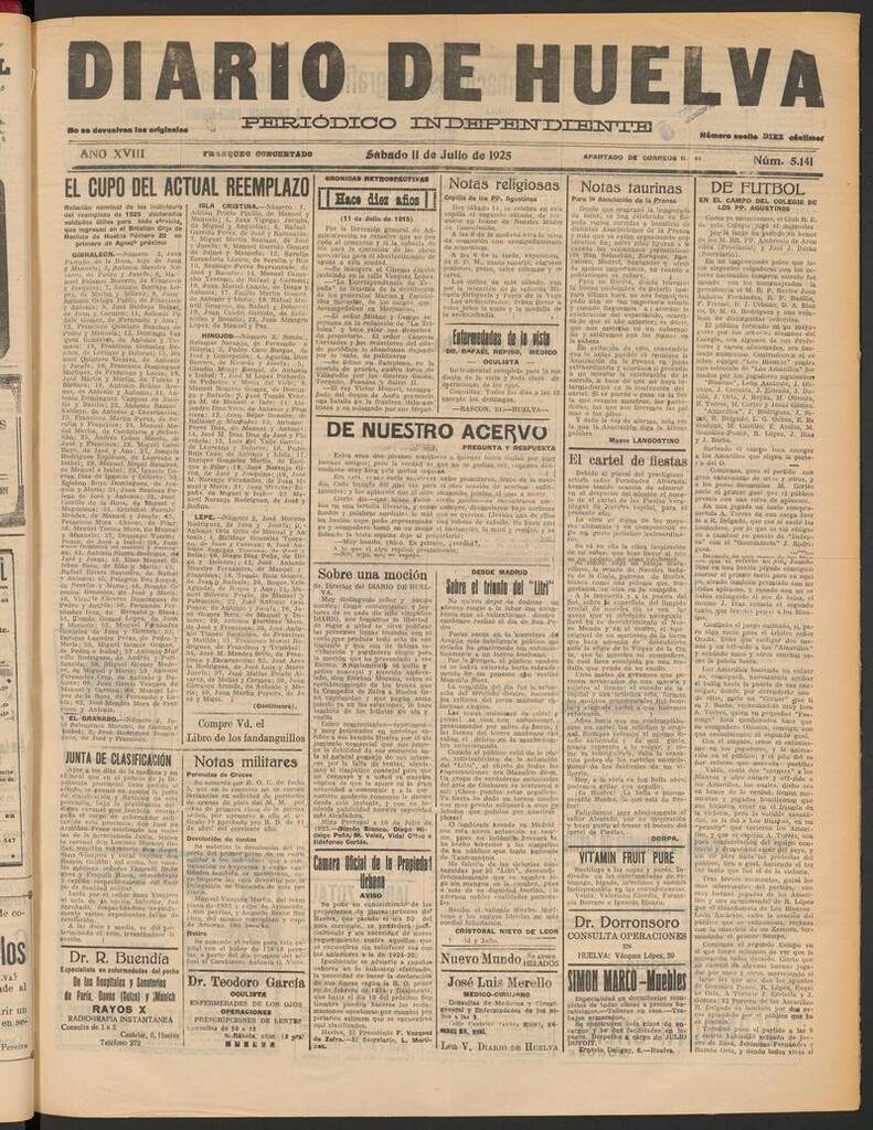 Miniatura de Diario de Huelva : periódico independiente del 11 de julio de 1925