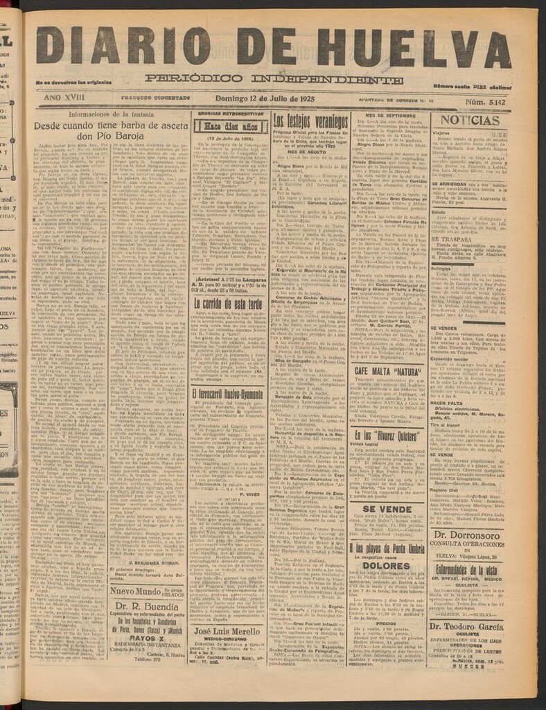Miniatura de Diario de Huelva : periódico independiente del 12 de julio de 1925